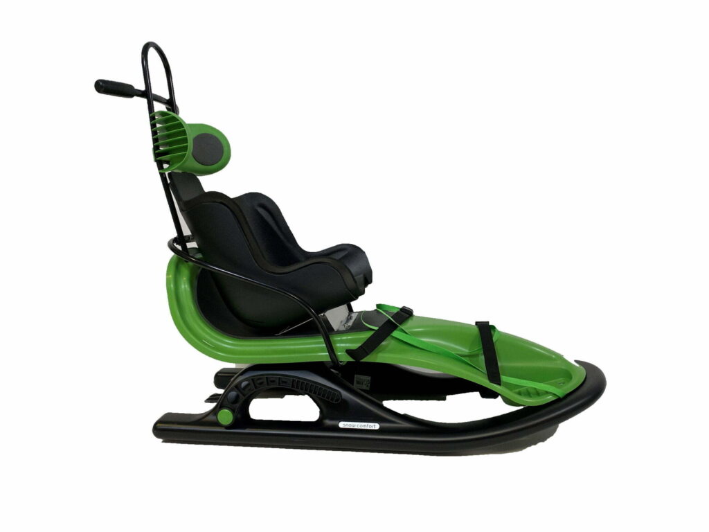 Produktbilde av grønn SnowComfort. En kjelke.